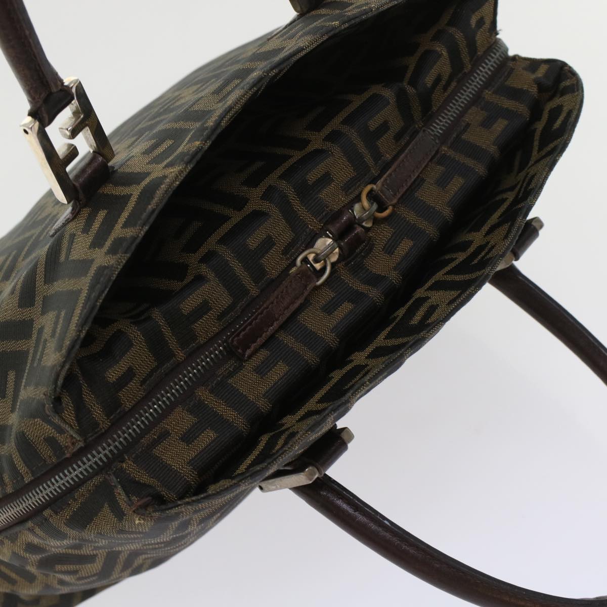 FENDI Zucca Canvas Hand Bag 2way Black Brown rd5605
