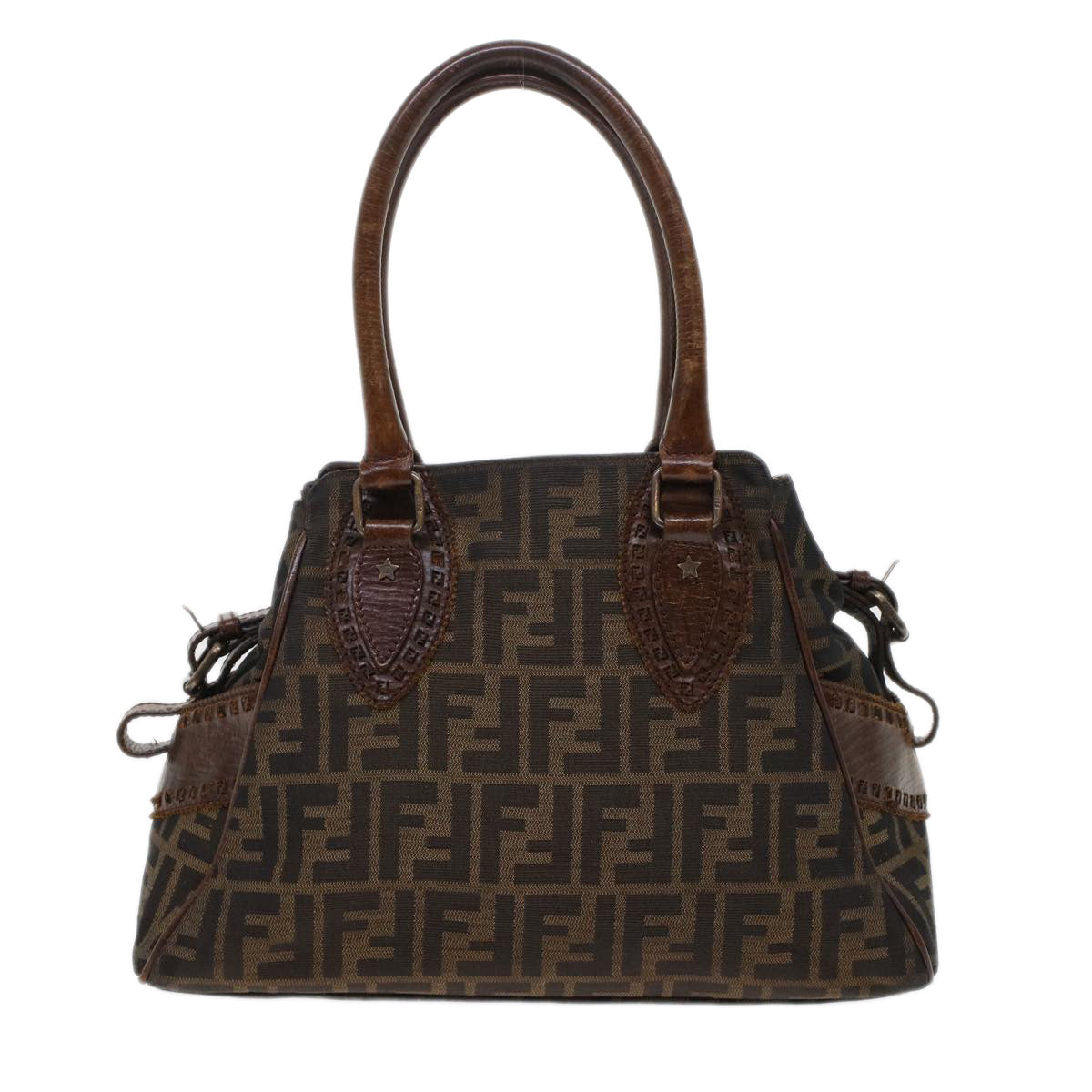 FENDI Zucca Canvas Hand Bag Nylon Leather Black Brown rd5607