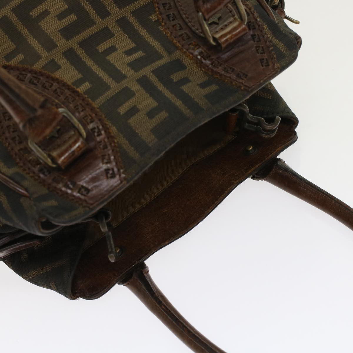FENDI Zucca Canvas Hand Bag Nylon Leather Black Brown rd5607