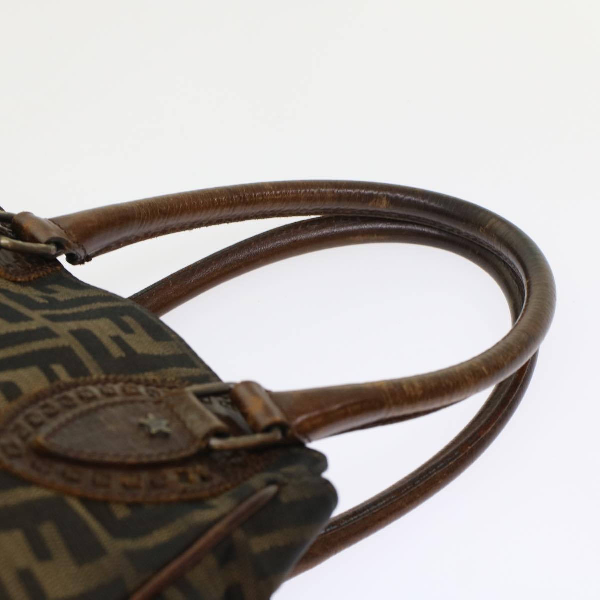 FENDI Zucca Canvas Hand Bag Nylon Leather Black Brown rd5607