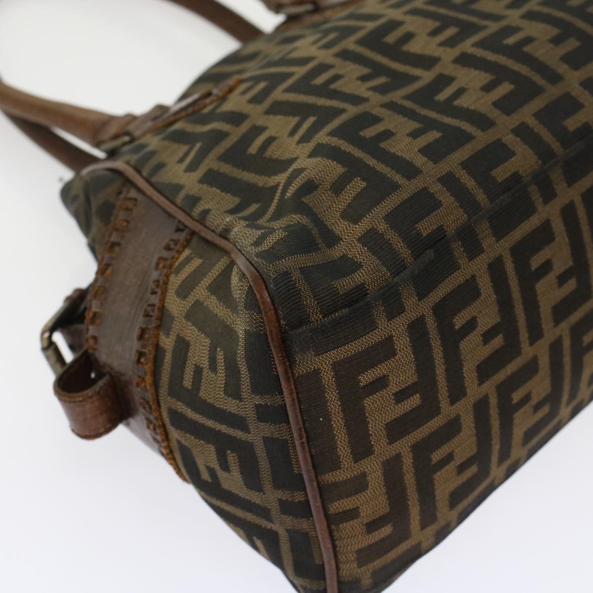 FENDI Zucca Canvas Hand Bag Nylon Leather Black Brown rd5607