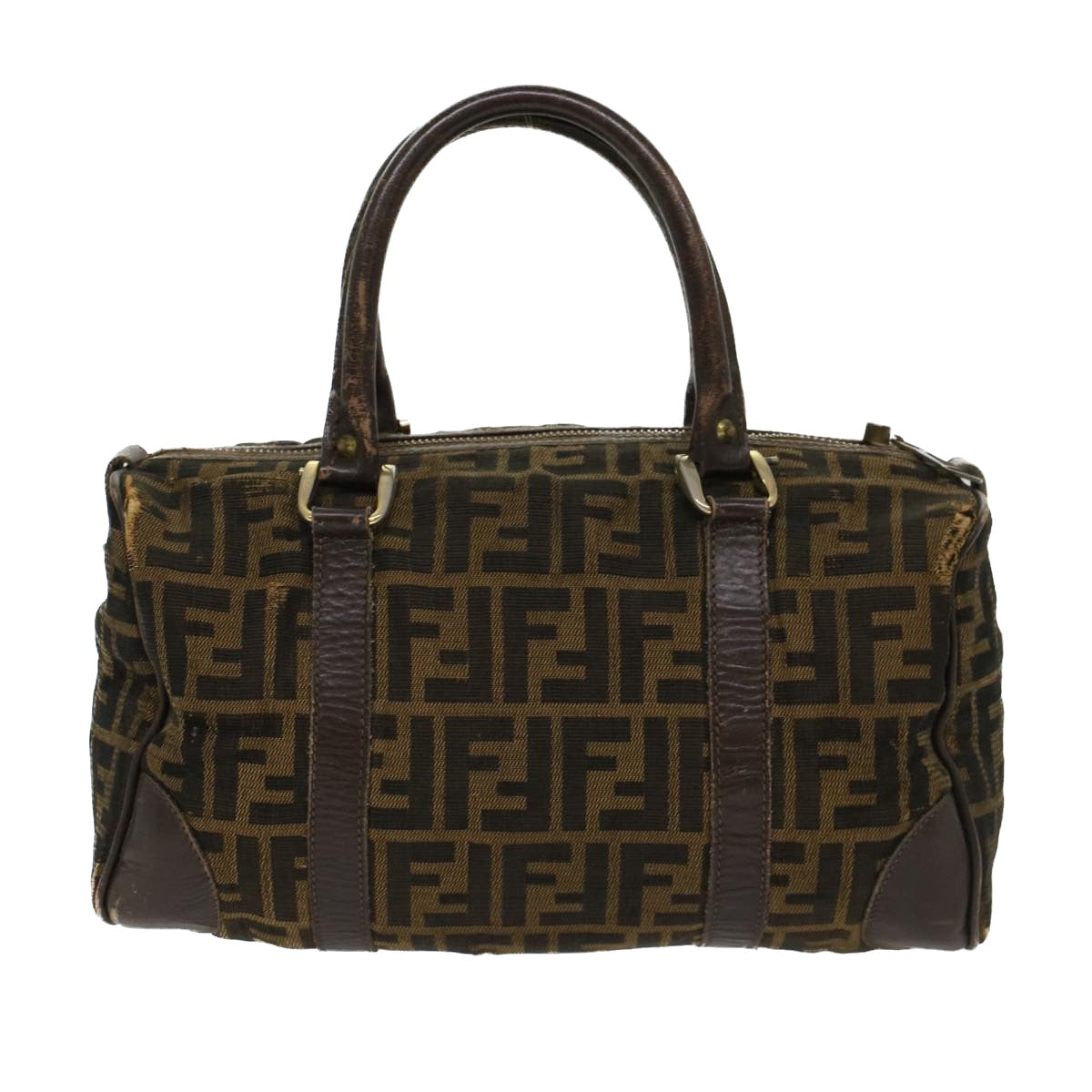 FENDI Zucca Canvas Boston Bag Leather Black Brown rd5609