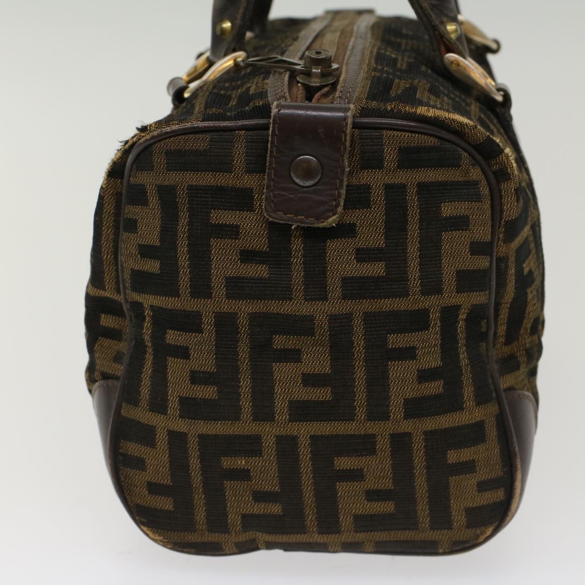 FENDI Zucca Canvas Boston Bag Leather Black Brown rd5609