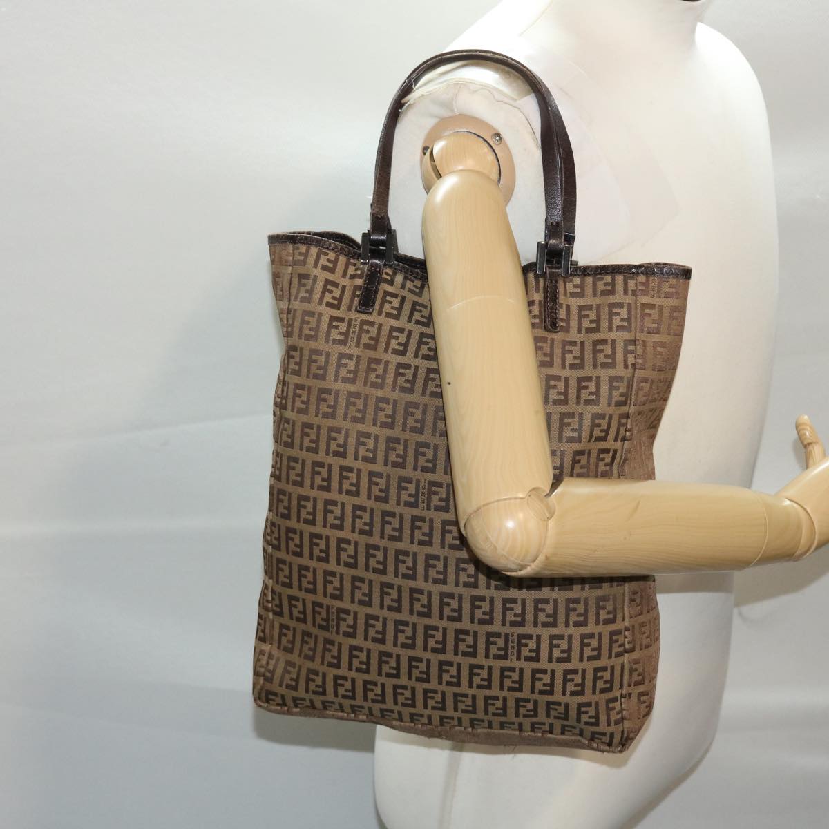 FENDI Zucchino Canvas Tote Bag Nylon Leather Brown rd5610