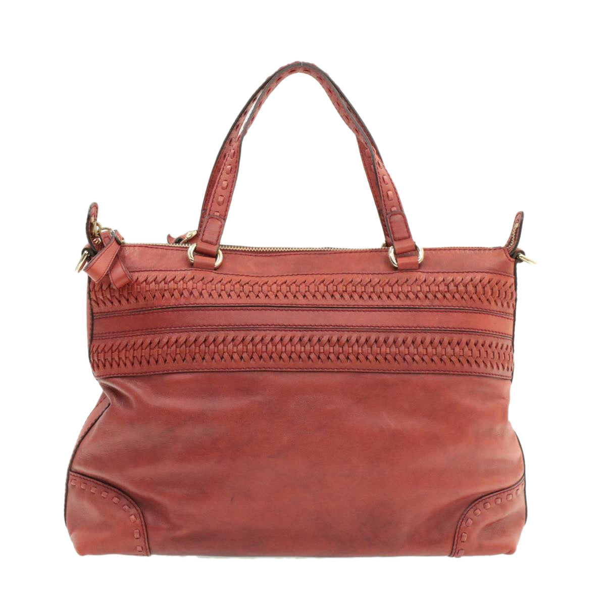 GUCCI Green Carpet Challenge Leather 2Way Tote Bag Fringe Bamboo Red Auth rd707