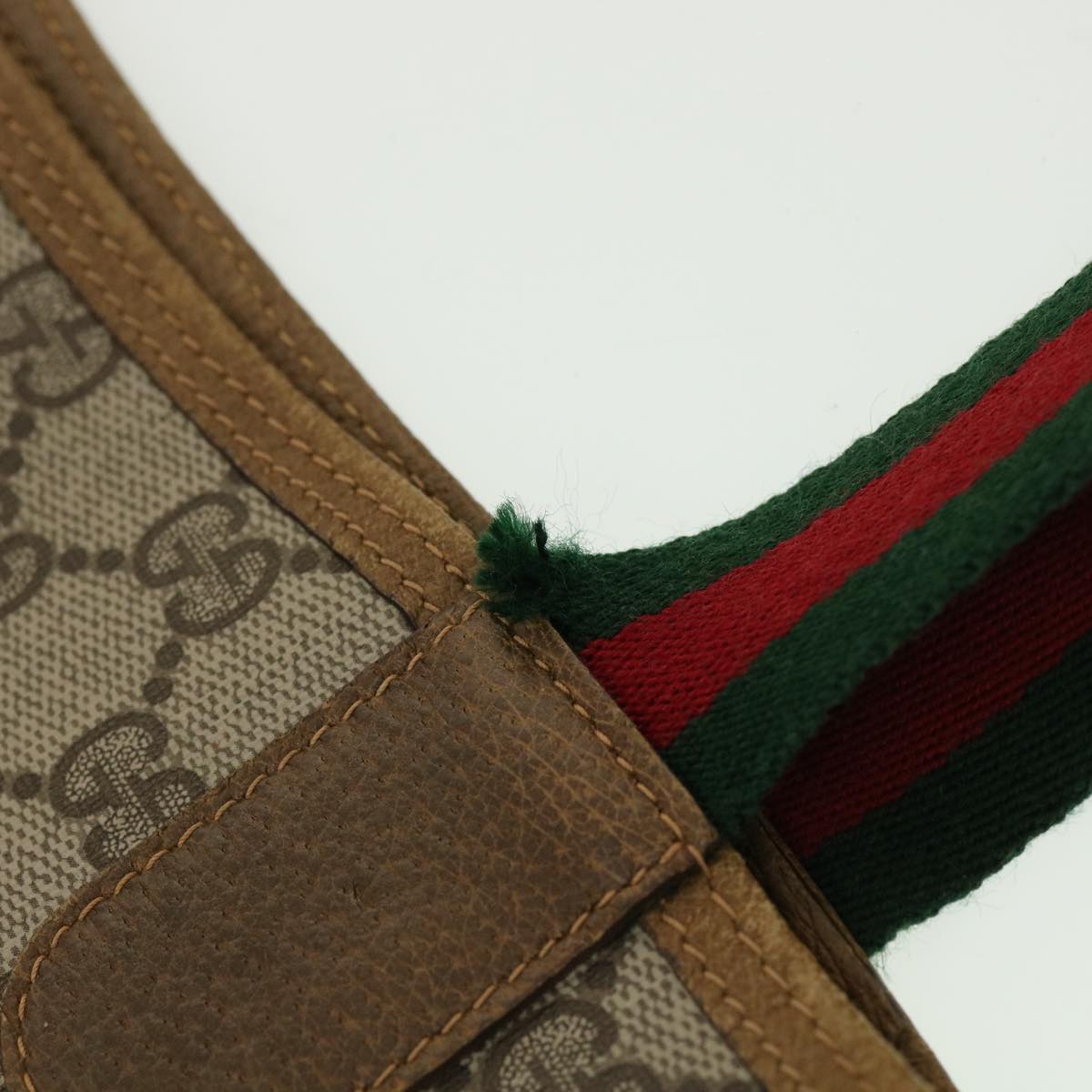 GUCCI Web Sherry Line GG Canvas Tote Bag PVC Leather Beige Green Red ro546