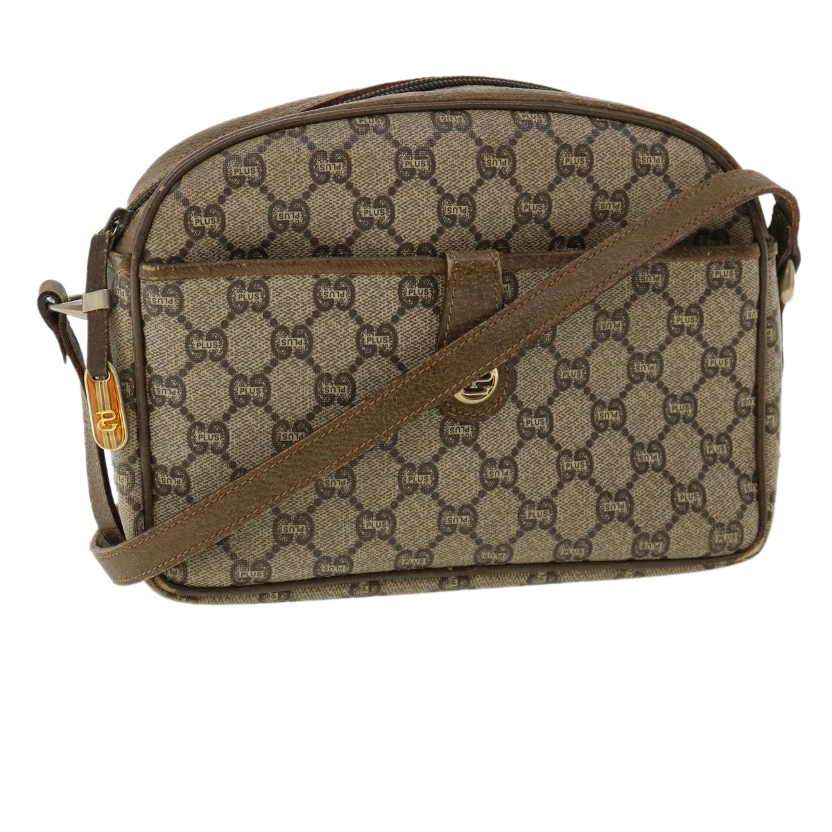 GUCCI GG Plus Canvas Shoulder Bag PVC Leather Beige ro556