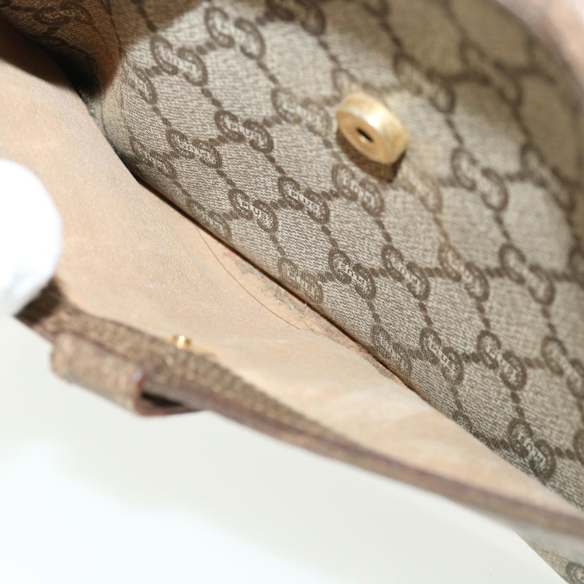 GUCCI GG Plus Canvas Shoulder Bag PVC Leather Beige ro556