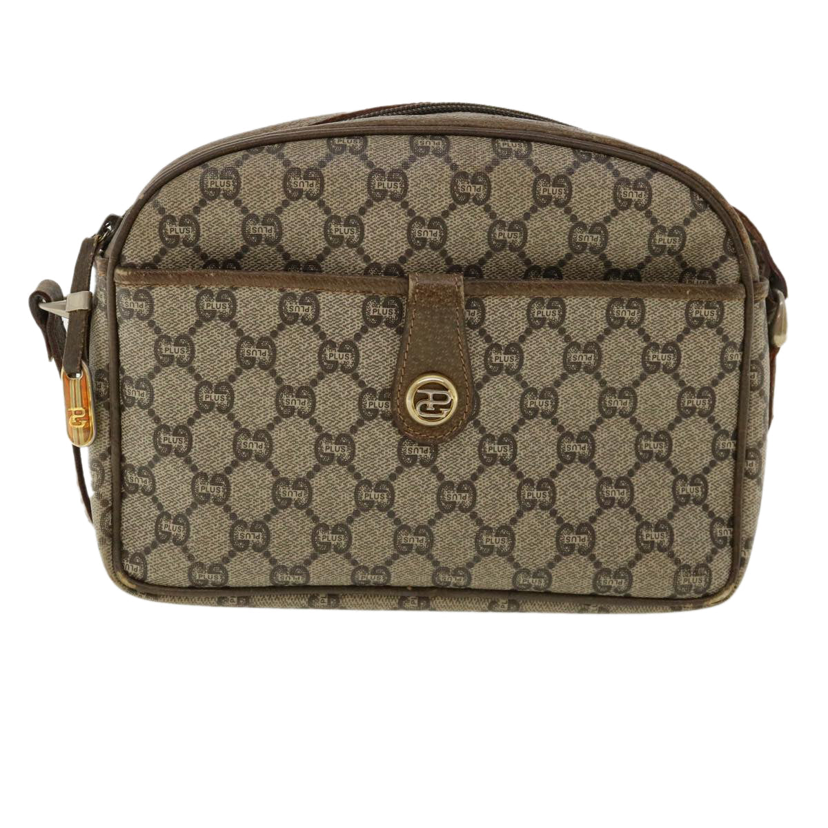 GUCCI GG Plus Canvas Shoulder Bag PVC Leather Beige ro556