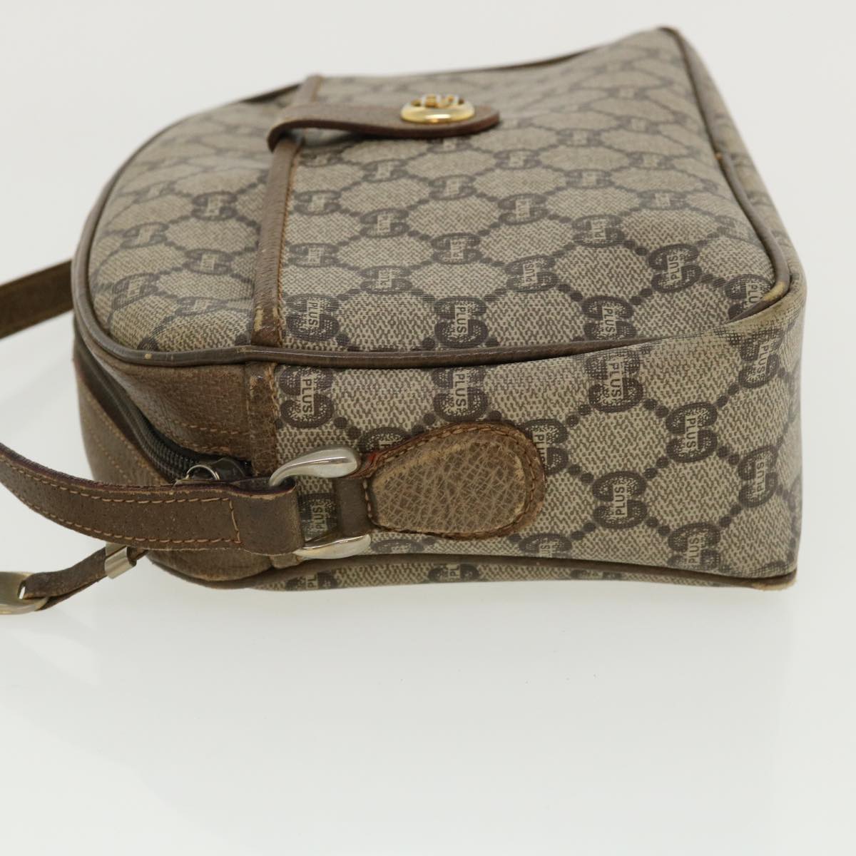 GUCCI GG Plus Canvas Shoulder Bag PVC Leather Beige ro556