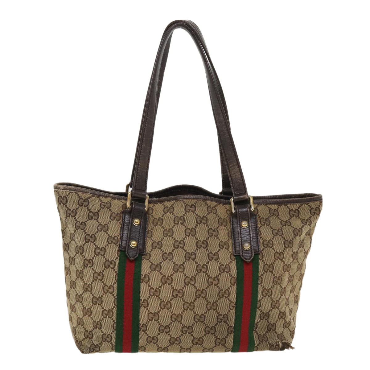 GUCCI GG Canvas Web Sherry Line Tote Bag Beige Red Green 137396 ro795