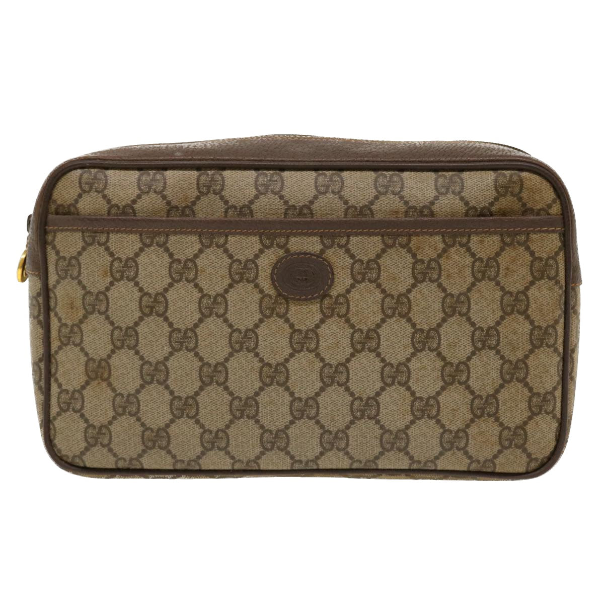 GUCCI GG Canvas Clutch Bag PVC Leather Beige 156.01.044 ro882
