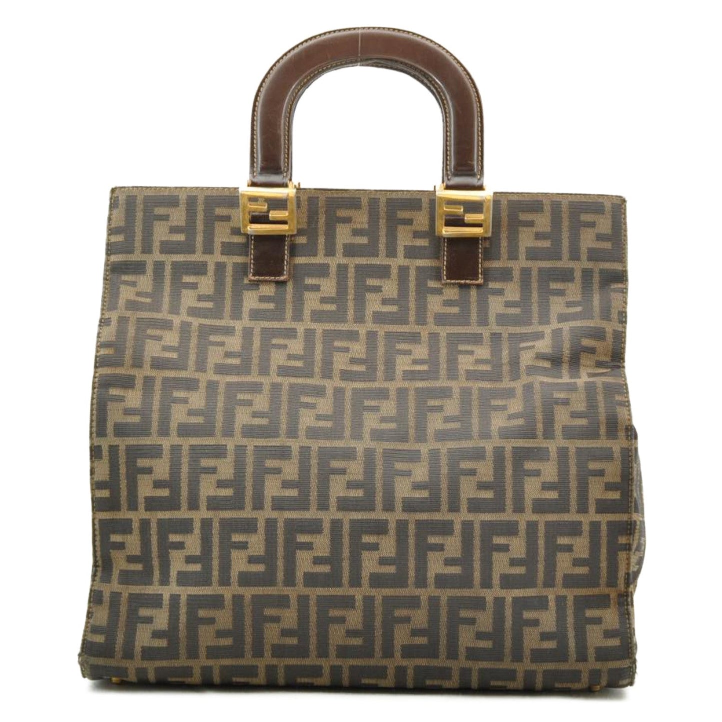FENDI Zucca Canvas Hand Bag Nylon Black Brown am1722s