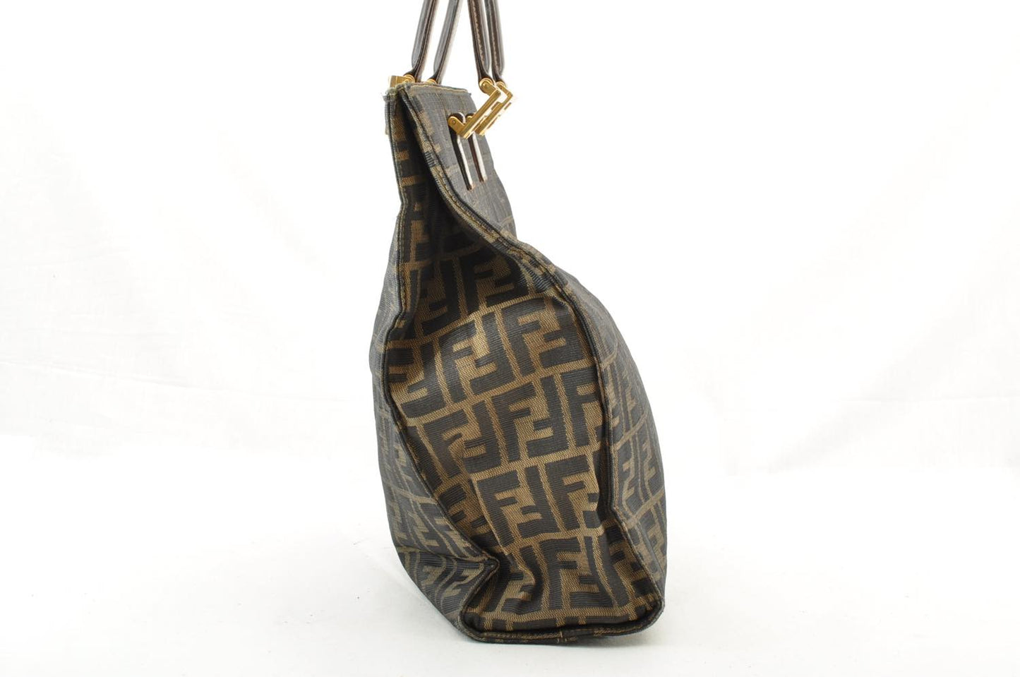 FENDI Zucca Canvas Hand Bag Nylon Black Brown am1722s