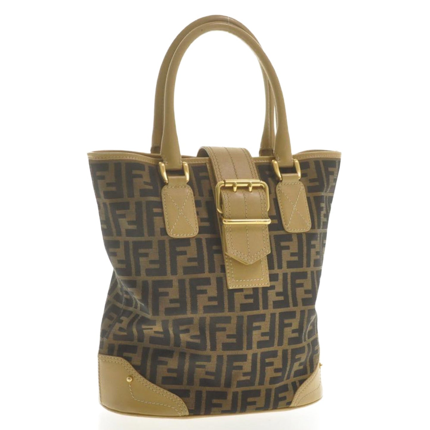 FENDI Zucca Canvas Hand Bag Beige Black am2612s