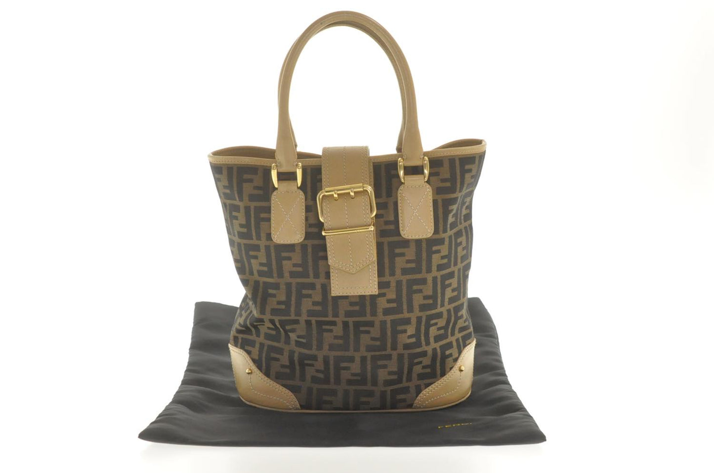 FENDI Zucca Canvas Hand Bag Beige Black am2612s