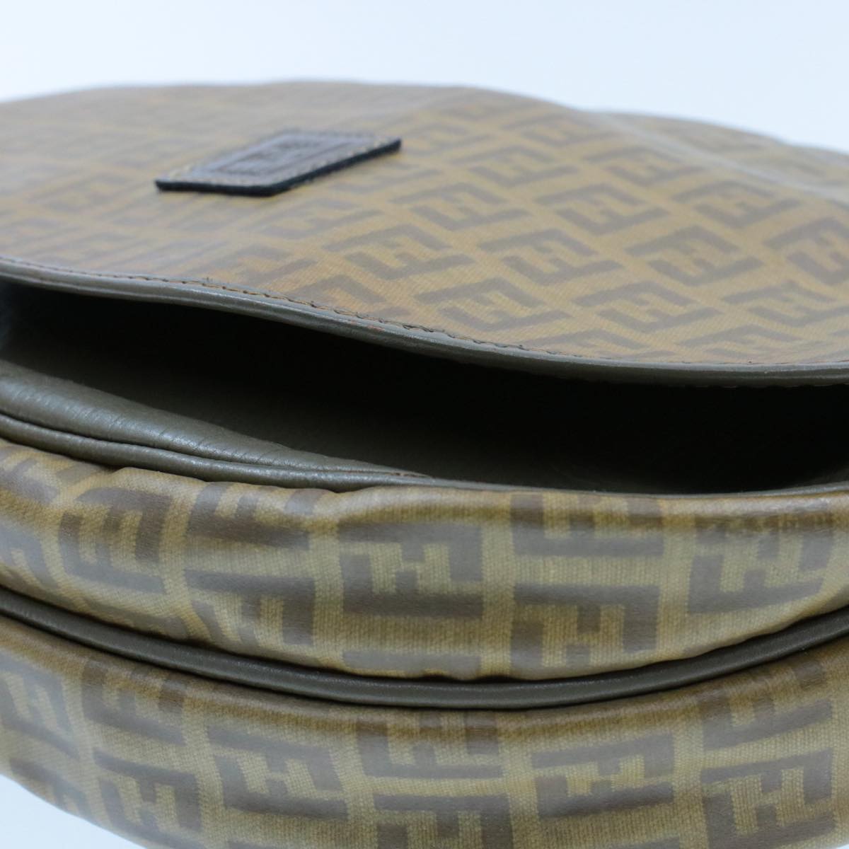 FENDI Zucchino Canvas Shoulder Bag PVC Leather Brown Black am3001s