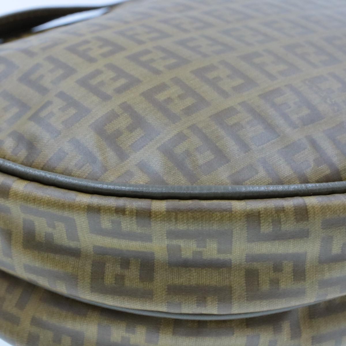 FENDI Zucchino Canvas Shoulder Bag PVC Leather Brown Black am3001s