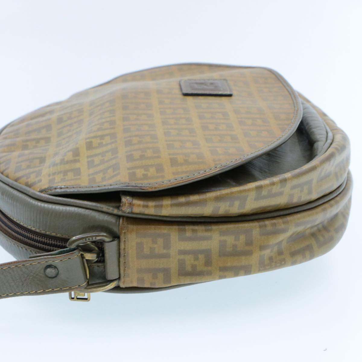 FENDI Zucchino Canvas Shoulder Bag PVC Leather Brown Black am3001s