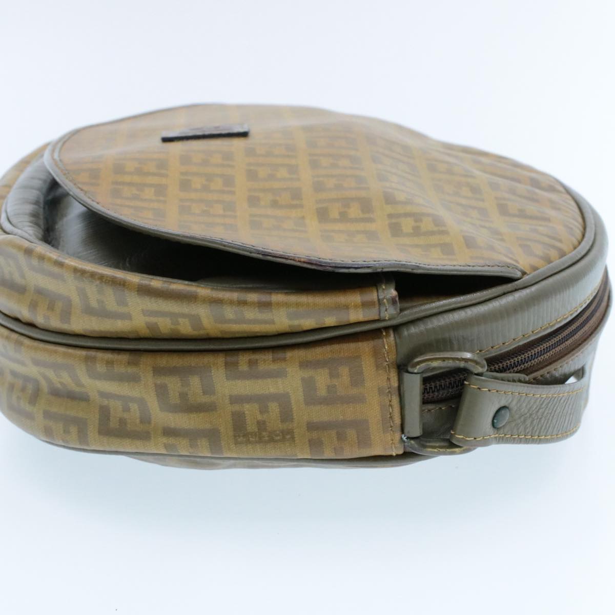 FENDI Zucchino Canvas Shoulder Bag PVC Leather Brown Black am3001s