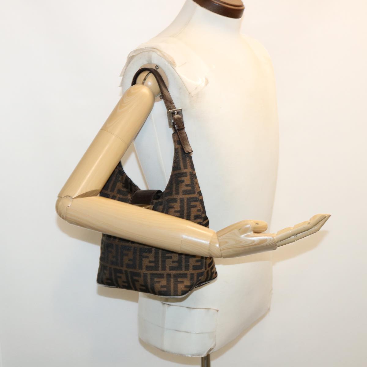 FENDI Mamma Baguette Zucca Canvas Shoulder Bag Brown tb146