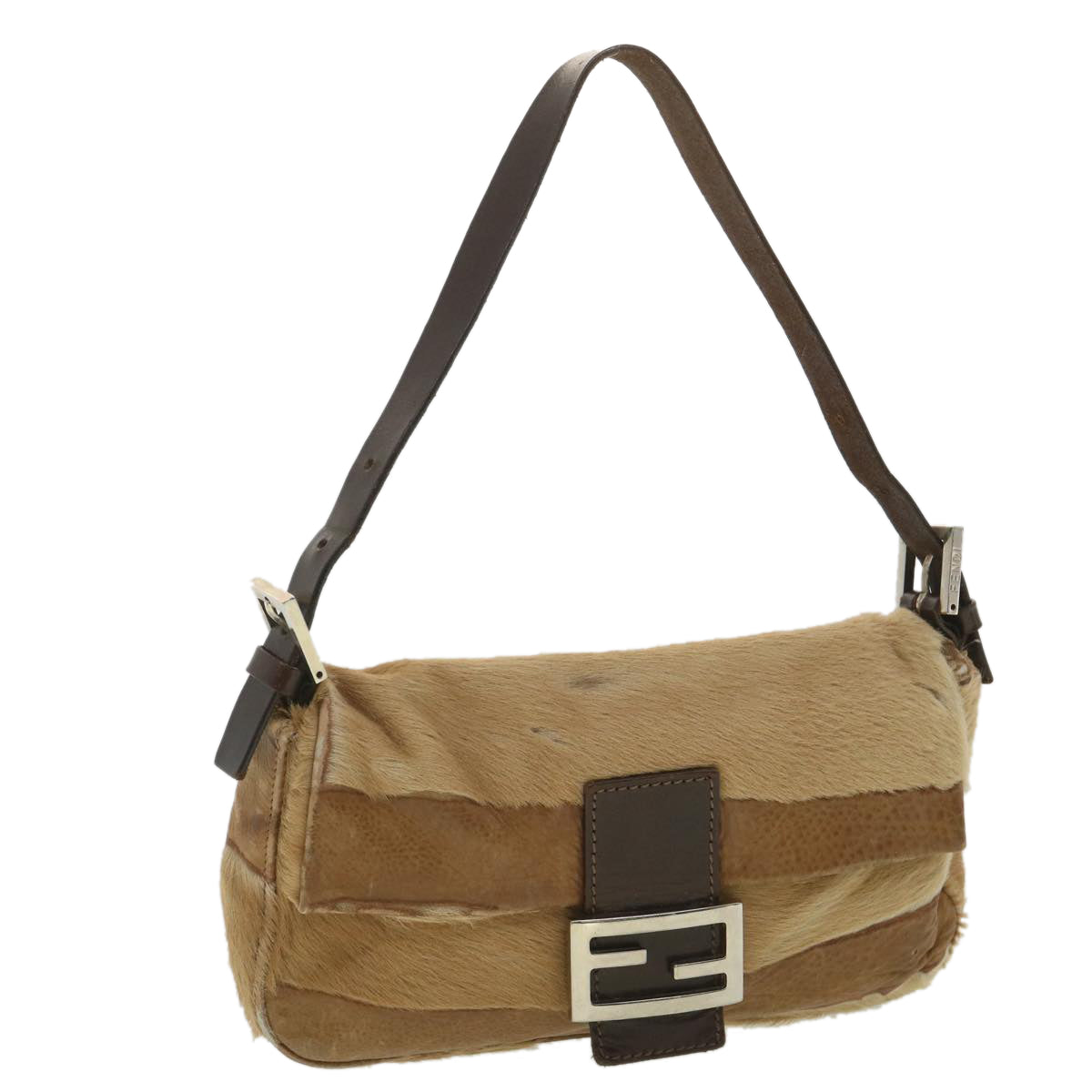 FENDI Mamma bucket Shoulder Bag Unborn Calf SkinLeather Brown tb419