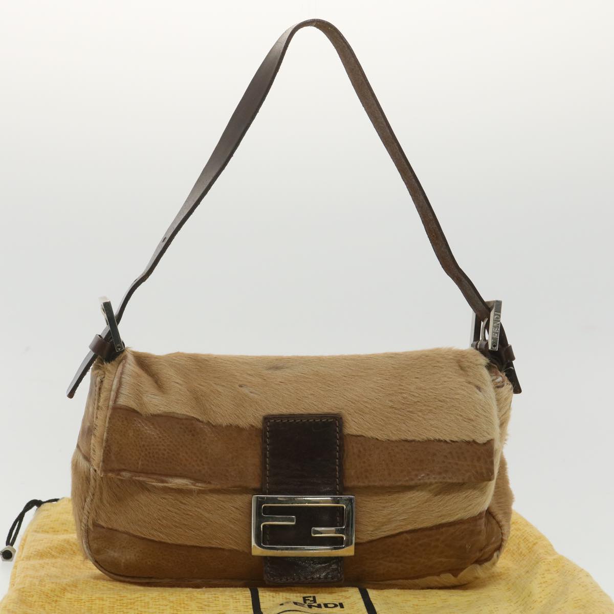 FENDI Mamma bucket Shoulder Bag Unborn Calf SkinLeather Brown tb419