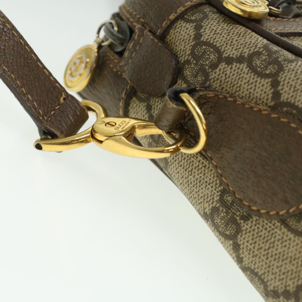 GUCCI Web Sherry Line GG Canvas Shoulder Bag PVC Leather Beige Green tb446