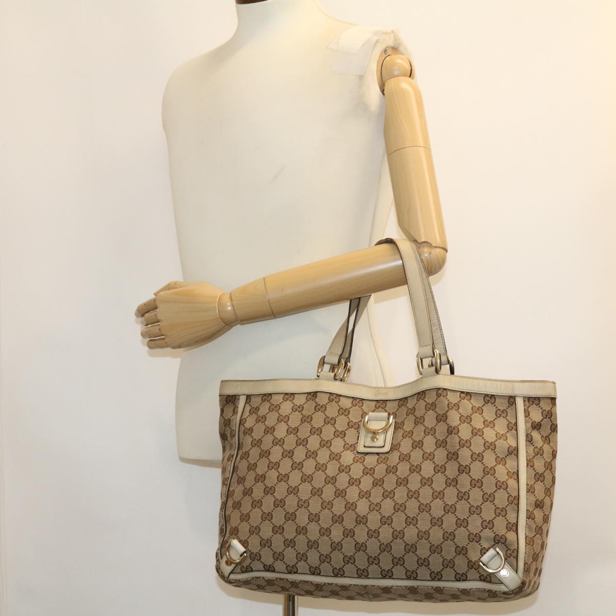 GUCCI GG Canvas Abbey Tote Bag Beige White 205141 tb580