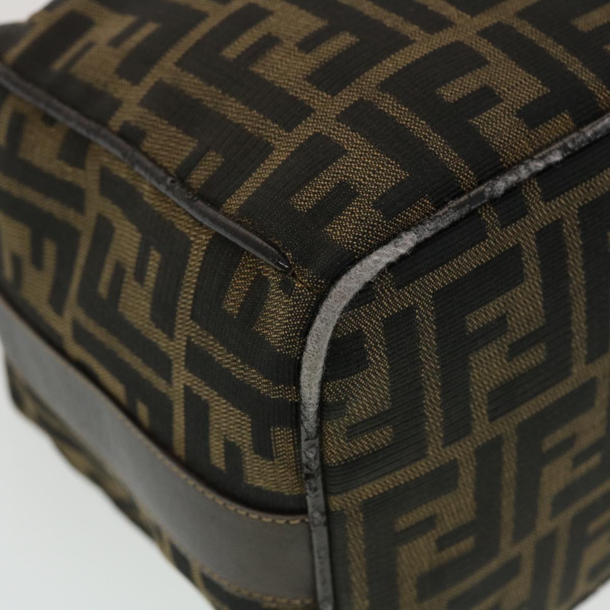 FENDI Zucca Canvas Vanity Pouch Hand Bag Nylon Brown Black tb667