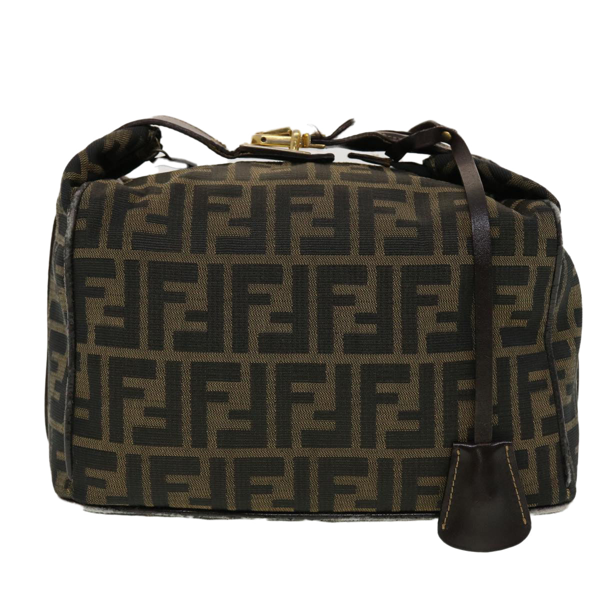 FENDI Zucca Canvas Vanity Pouch Hand Bag Nylon Brown Black tb667