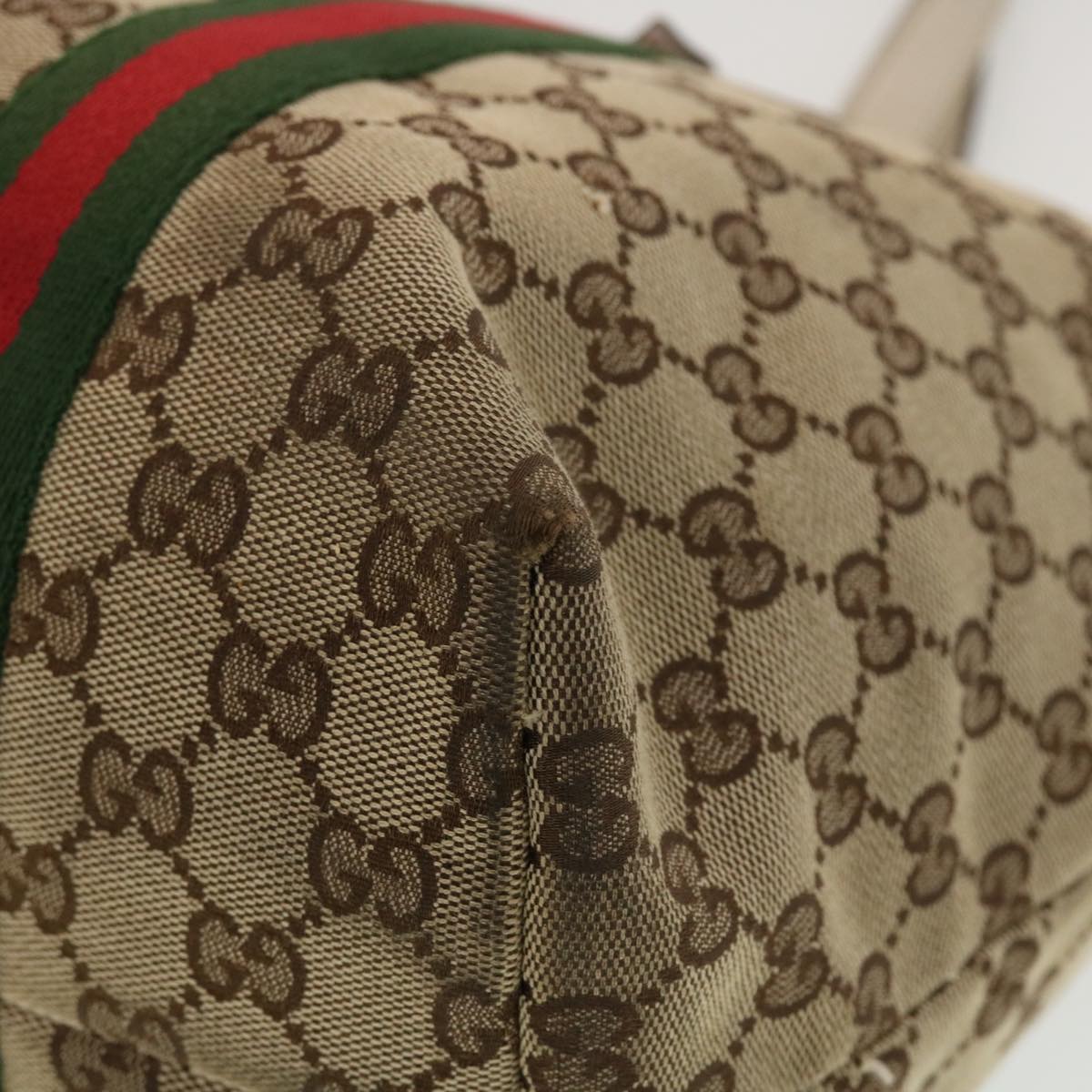 GUCCI GG Canvas Web Sherry Line Tote Bag Beige Green Red 139260 tb669