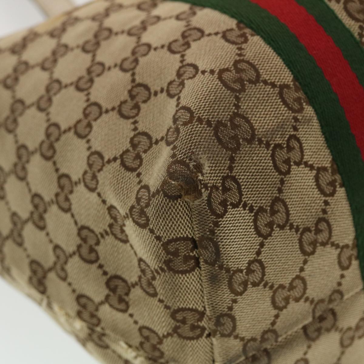 GUCCI GG Canvas Web Sherry Line Tote Bag Beige Green Red 139260 tb669