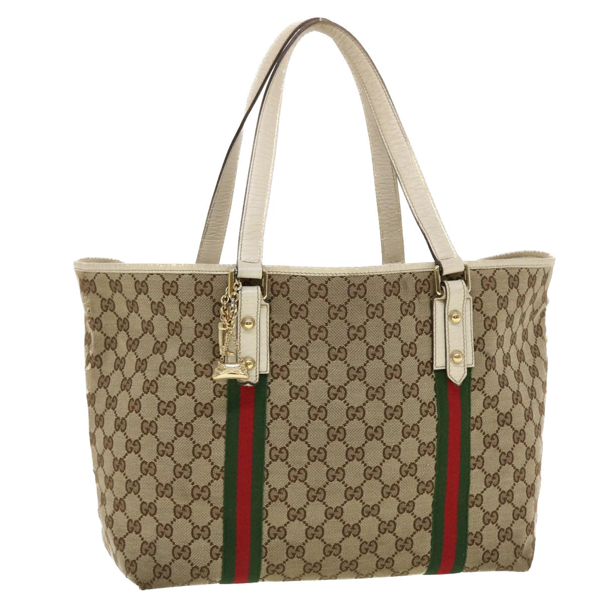 GUCCI GG Canvas Web Sherry Line Tote Bag Beige Green Red 139260 tb669