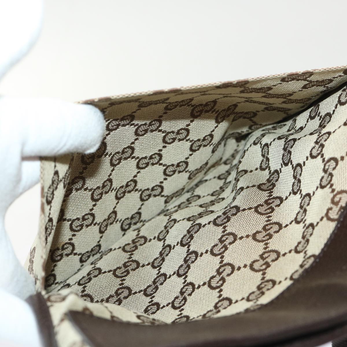 GUCCI GG Canvas Shoulder Bag Leather Beige 27639 tb691