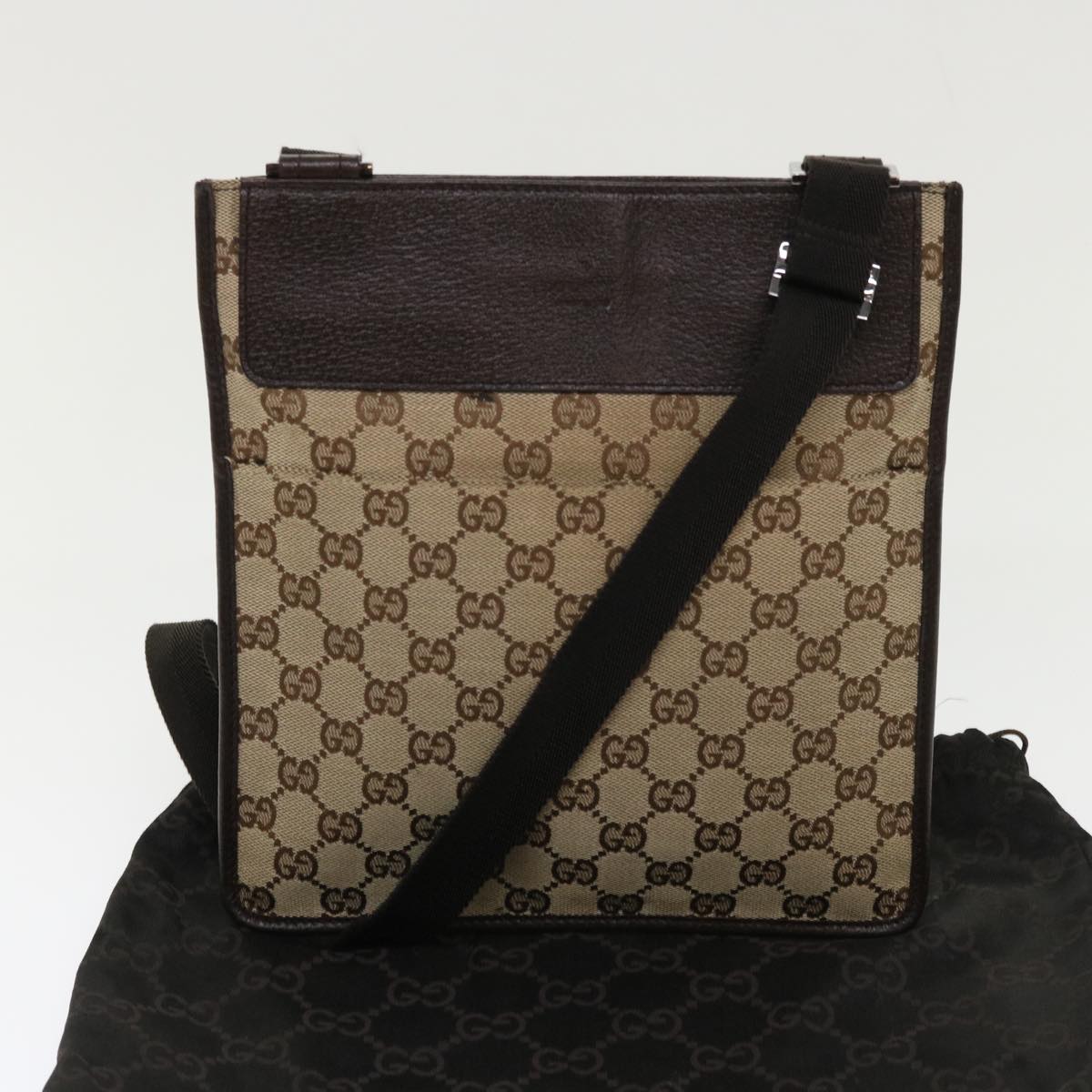 GUCCI GG Canvas Shoulder Bag Leather Beige 27639 tb691