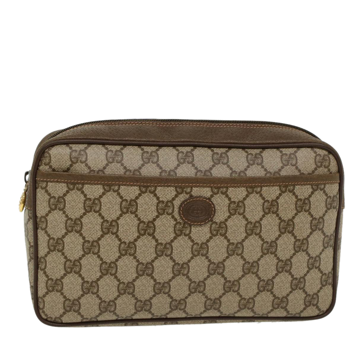 GUCCI GG Canvas Clutch Bag PVC Leather Beige tb707