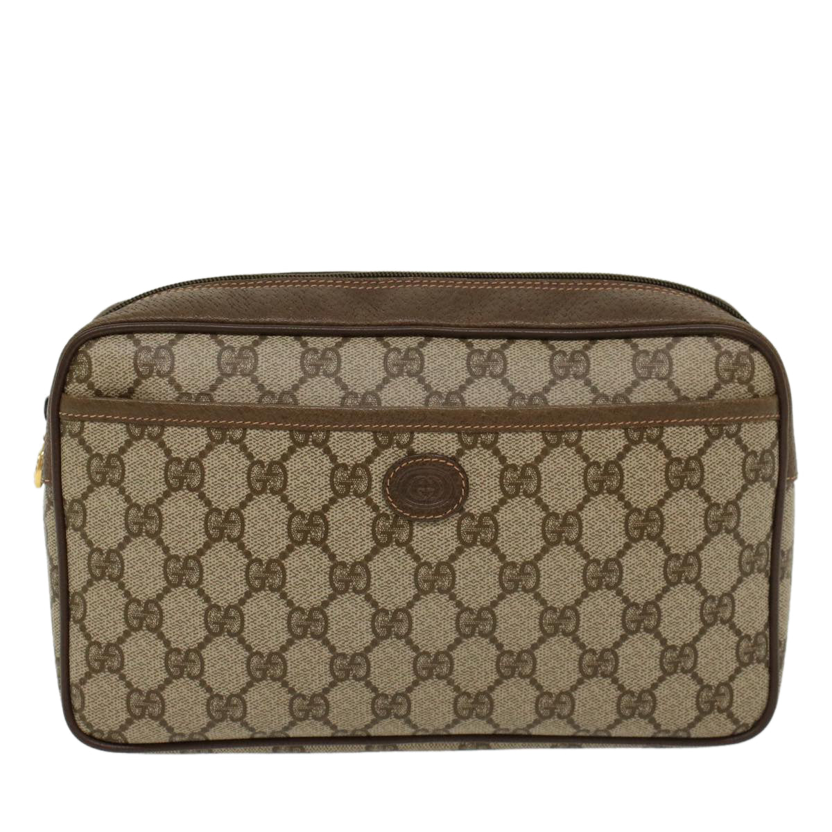GUCCI GG Canvas Clutch Bag PVC Leather Beige tb707