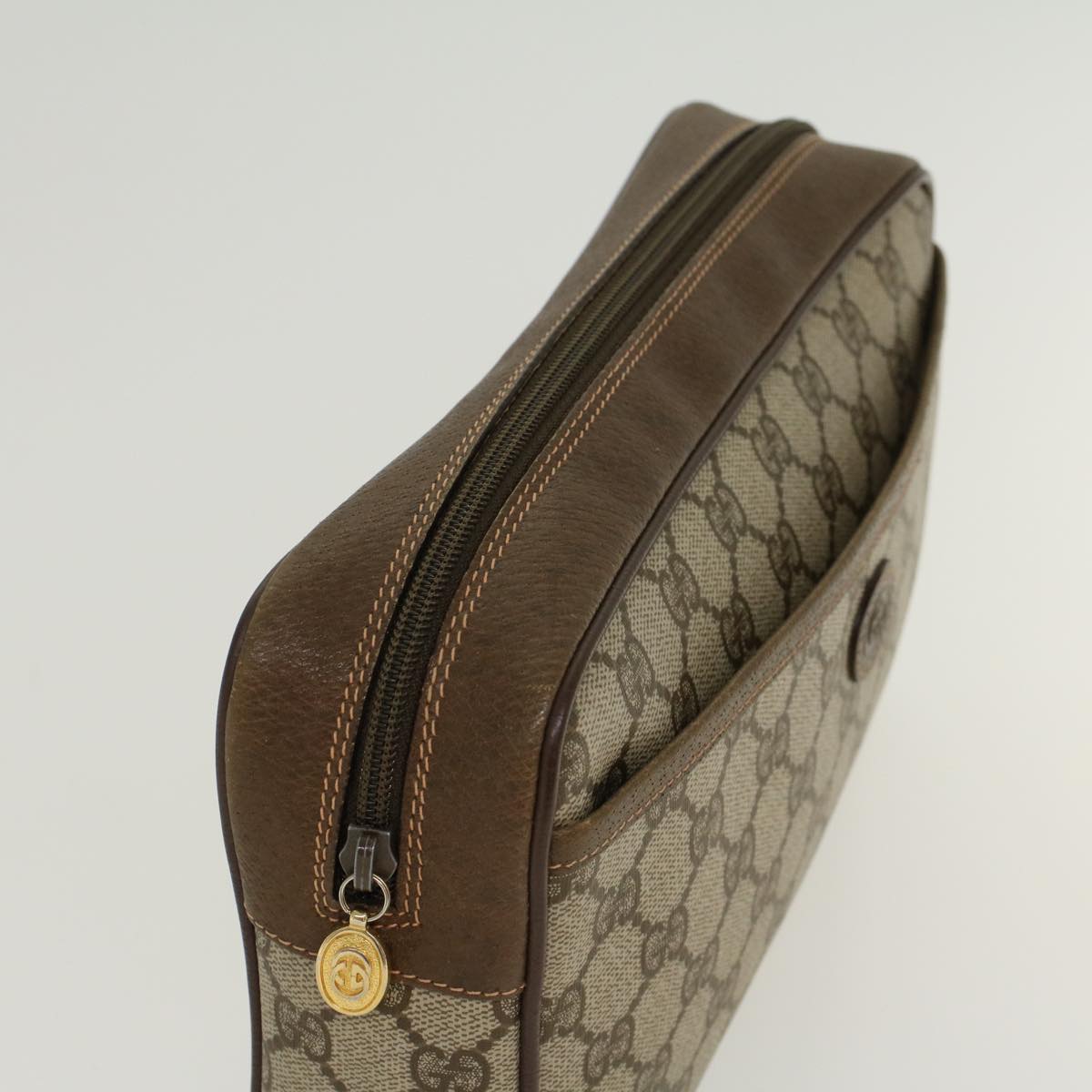 GUCCI GG Canvas Clutch Bag PVC Leather Beige tb707