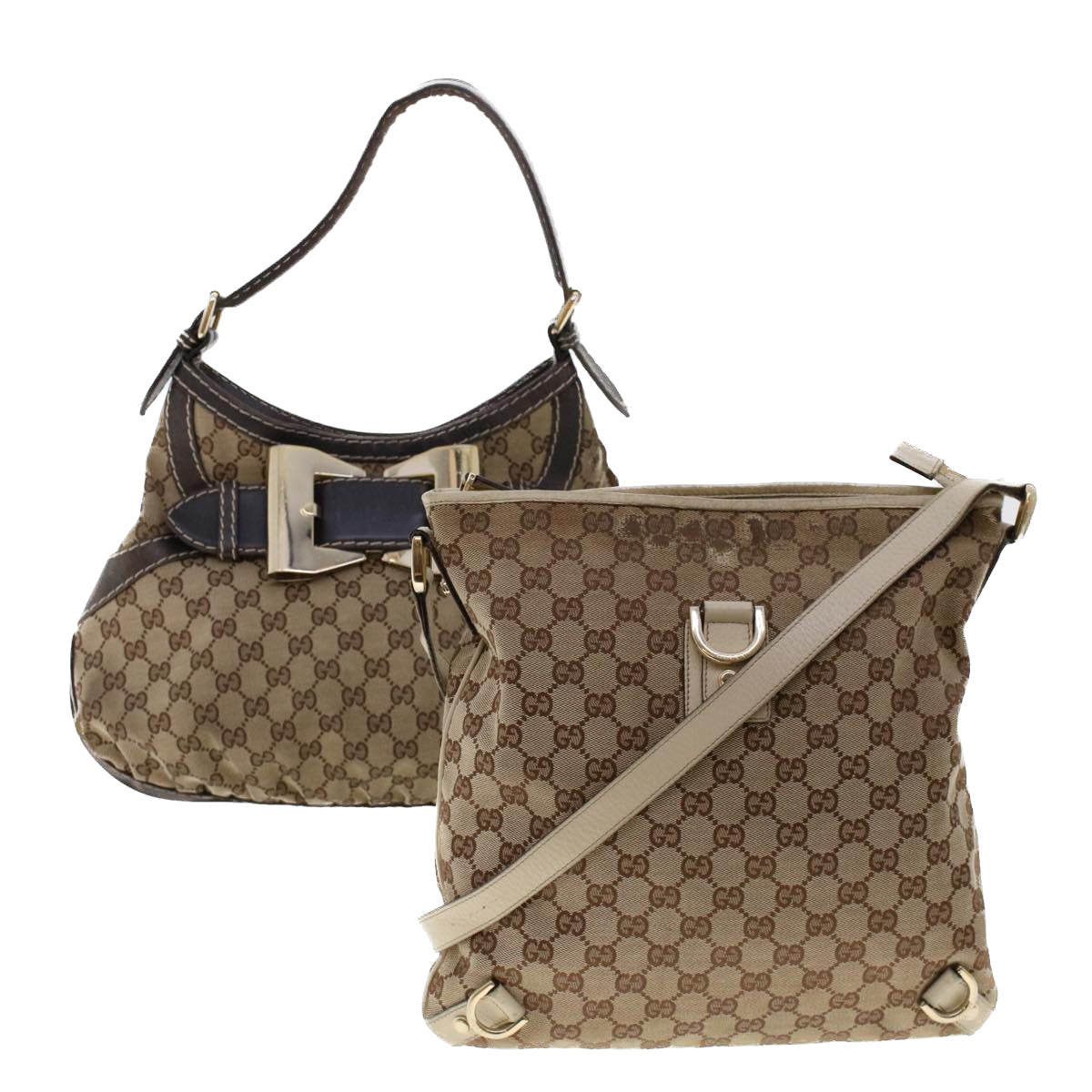 GUCCI GG Canvas Shoulder Bag Leather 2Set Beige Black tb736