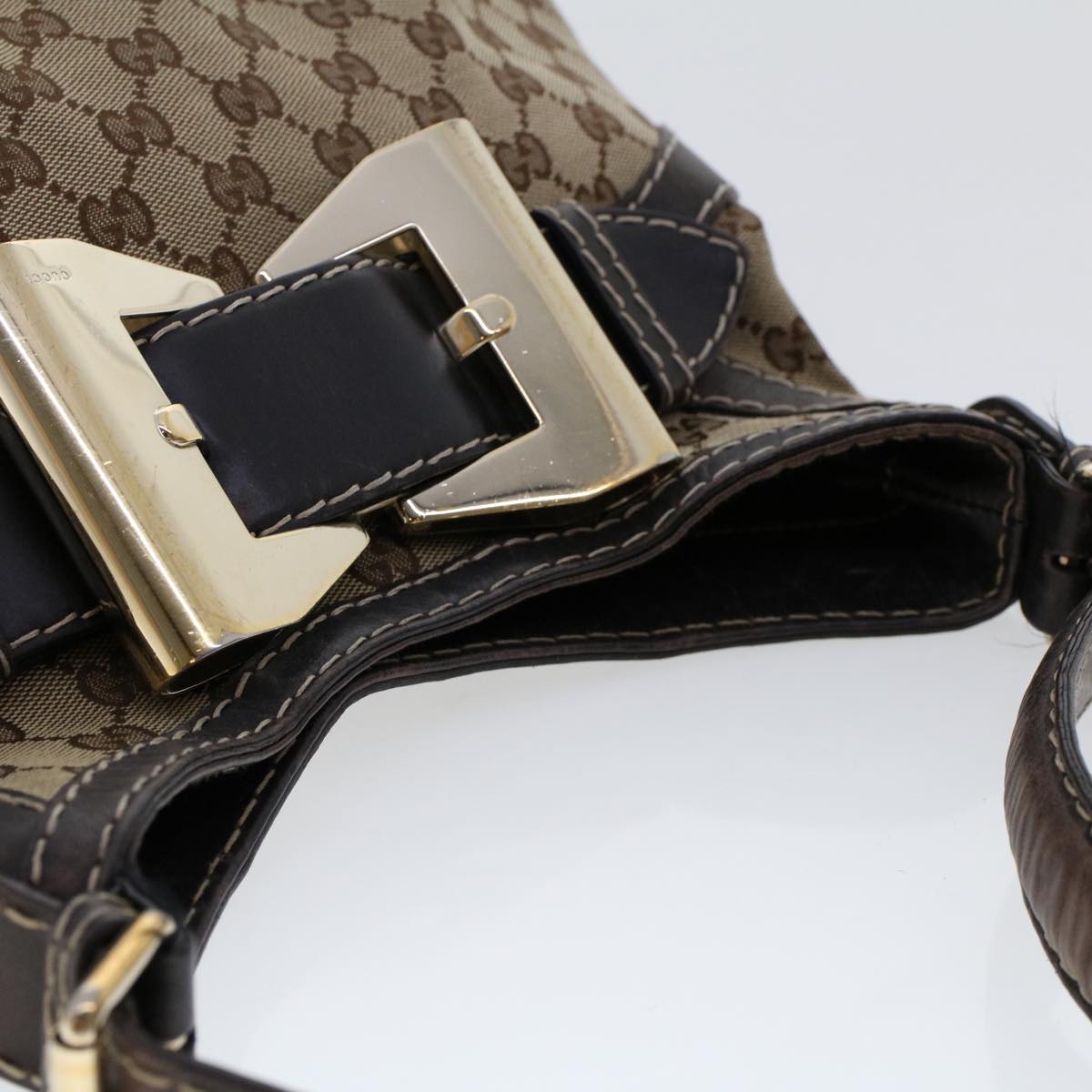 GUCCI GG Canvas Shoulder Bag Leather 2Set Beige Black tb736