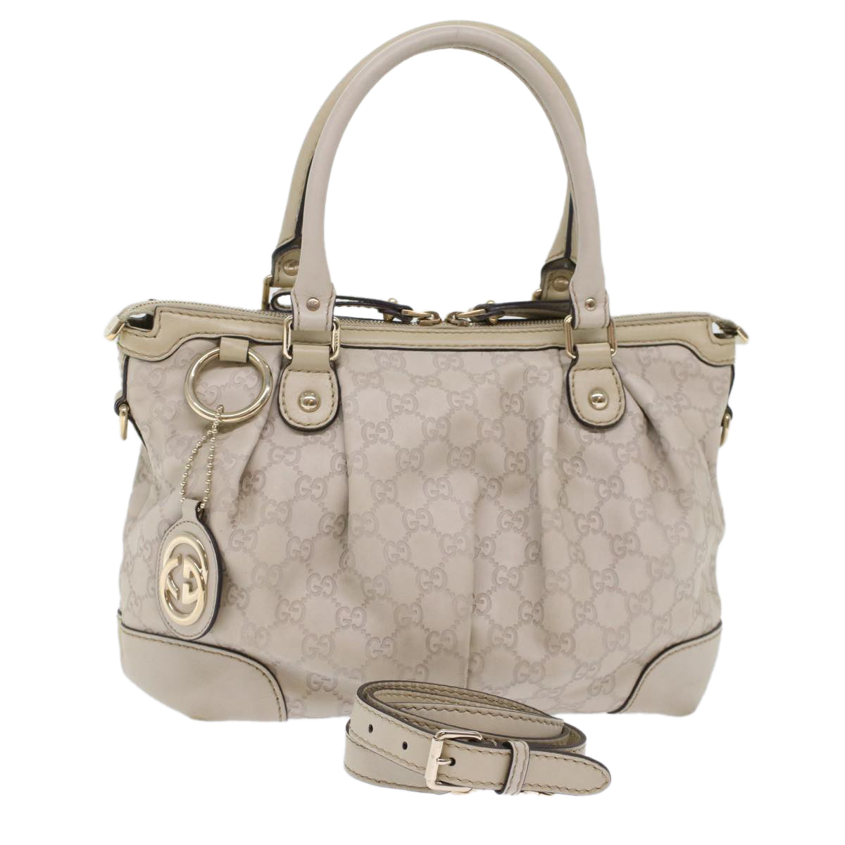 GUCCI GG Canvas Guccissima Sukey Hand Bag 2way White 247902 tb782