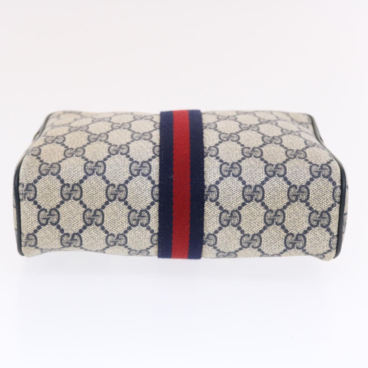 GUCCI GG Canvas Sherry Line Clutch Bag Gray Red Navy 14・014・3553 tb799