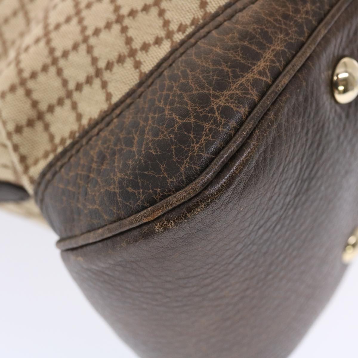 GUCCI Diamante Hand Bag Canvas Leather 2way Brown Beige 247286 tb817