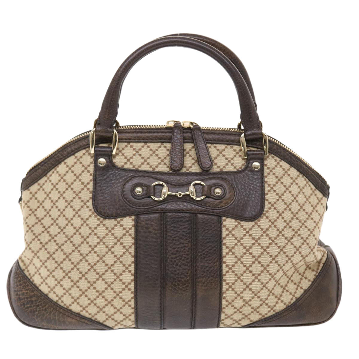 GUCCI Diamante Hand Bag Canvas Leather 2way Brown Beige 247286 tb817
