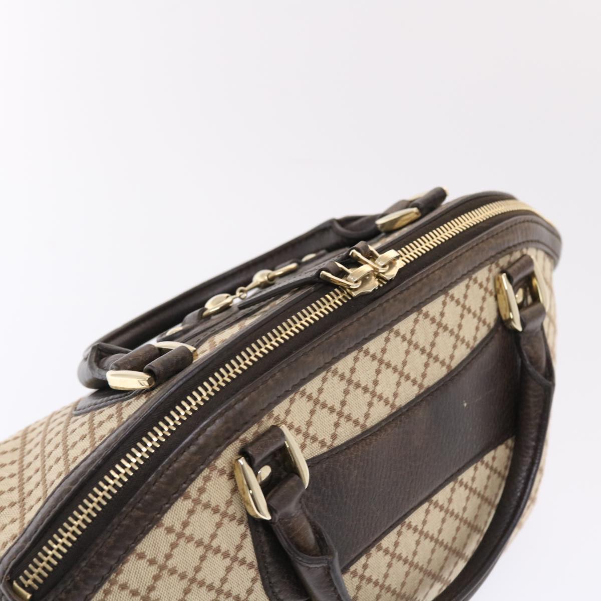 GUCCI Diamante Hand Bag Canvas Leather 2way Brown Beige 247286 tb817