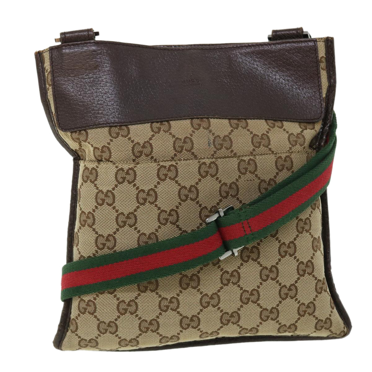 GUCCI GG Canvas Web Sherry Line Shoulder Bag Leather Beige Red 27639 tb860