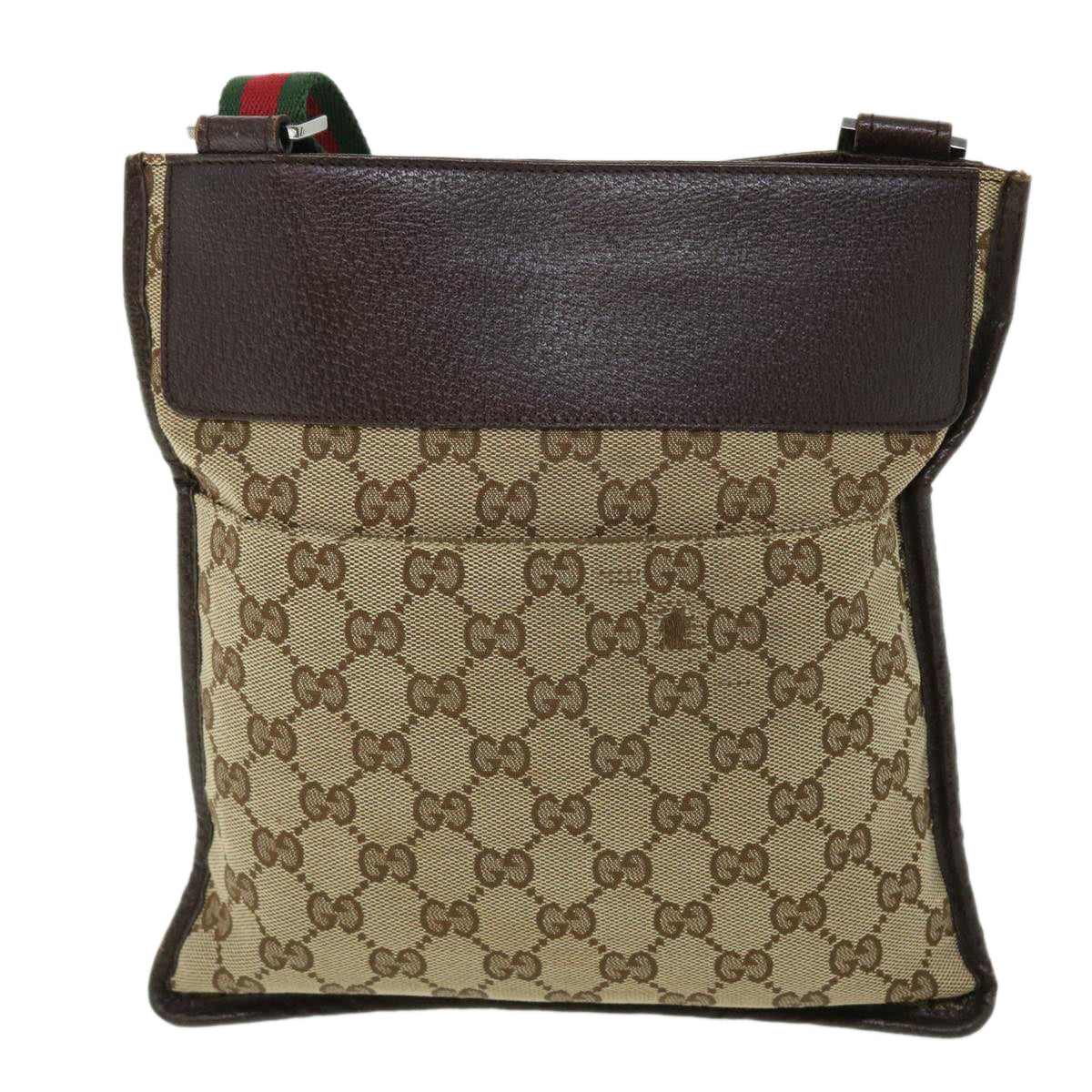 GUCCI GG Canvas Web Sherry Line Shoulder Bag Leather Beige Red 27639 tb860