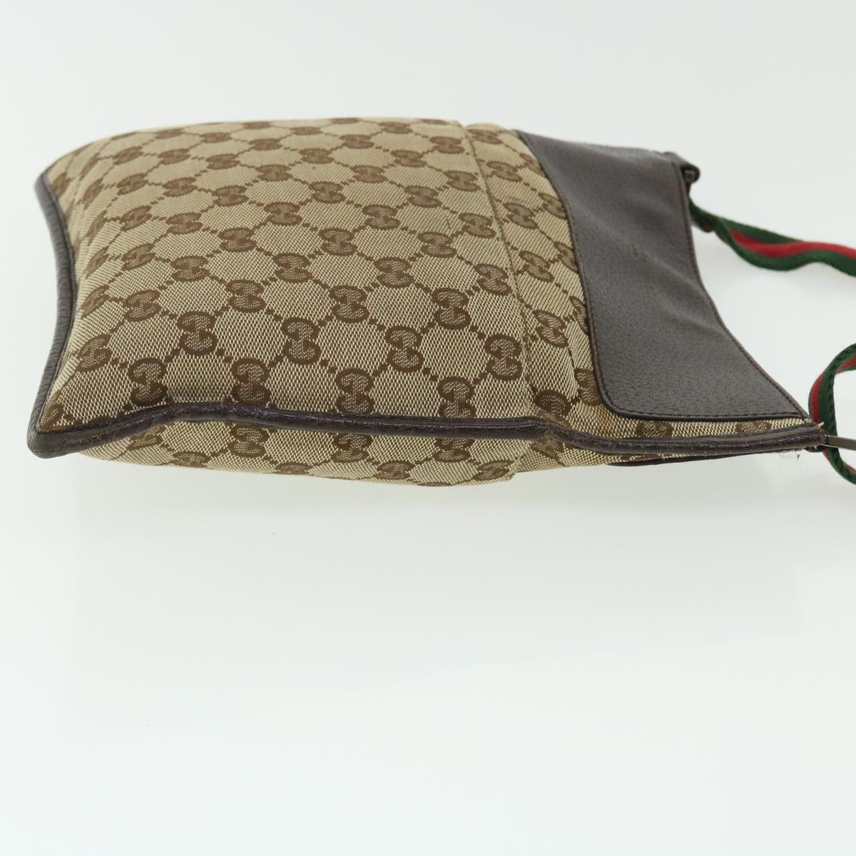 GUCCI GG Canvas Web Sherry Line Shoulder Bag Leather Beige Red 27639 tb860