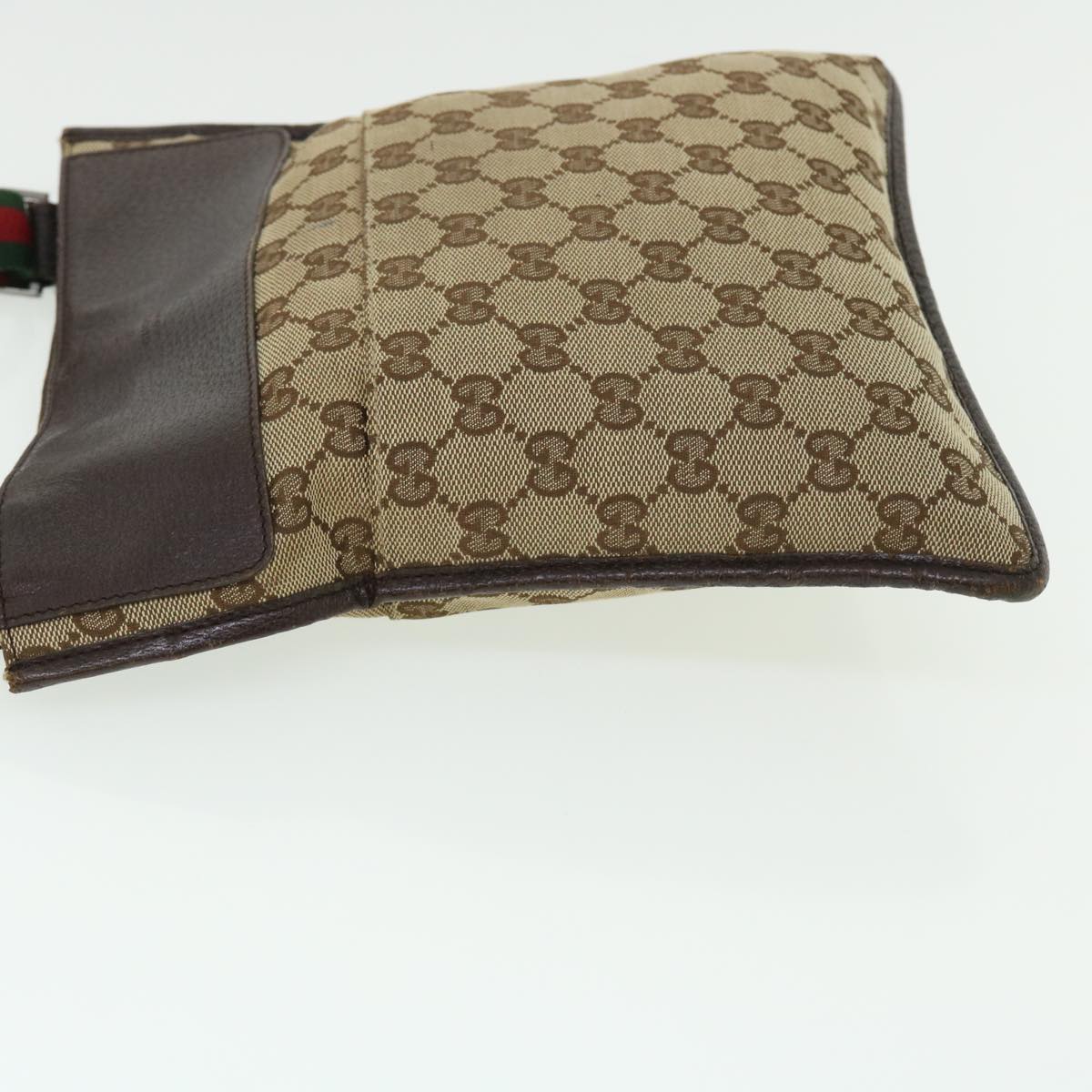 GUCCI GG Canvas Web Sherry Line Shoulder Bag Leather Beige Red 27639 tb860